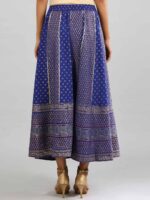 AURELIA Women Blue & Off-White Printed Flared Maxi Skirt - Image 3