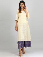 AURELIA Women Blue & Off-White Printed Flared Maxi Skirt - Image 4