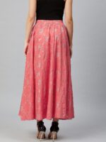 AURELIA Women Coral Pink & Silver Printed Flared Maxi Skirt - Image 3