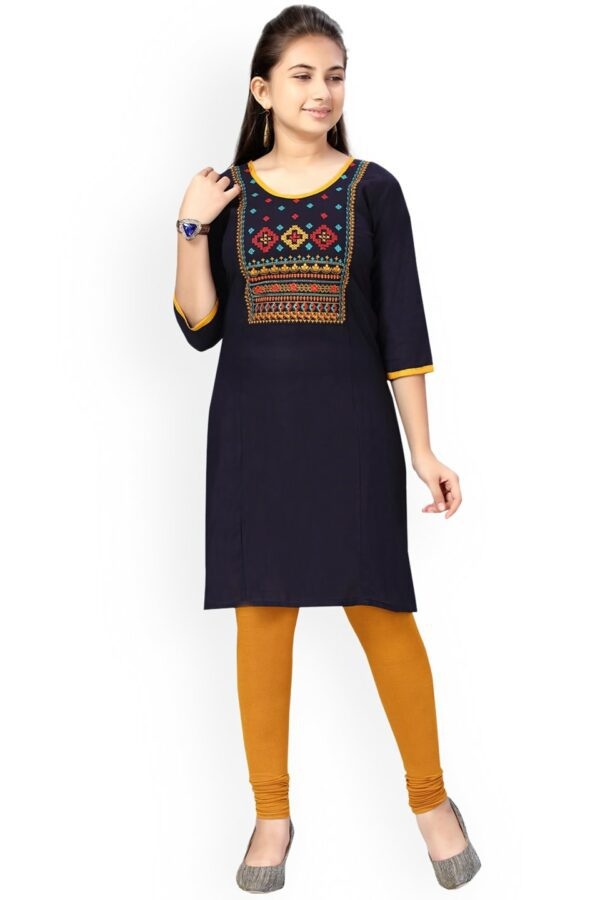 Aarika Girls Navy Blue Pure Cotton Kurta Set