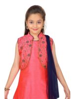 Aarika Girls Red & Navy Blue Embroidered Kurta with Patiala & Dupatta - Image 2