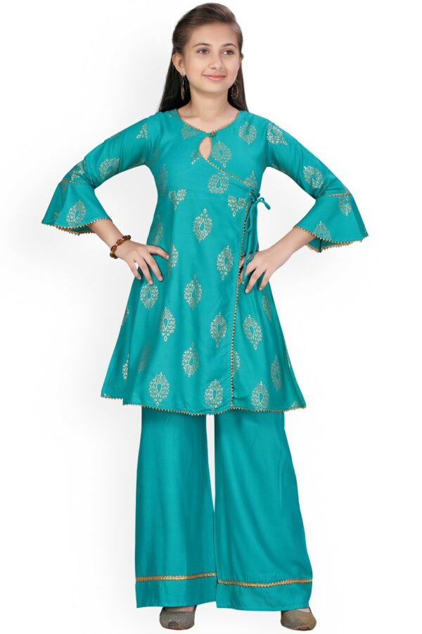 Aarika Girls Sea Green Woven Design Kurta with Palazzos