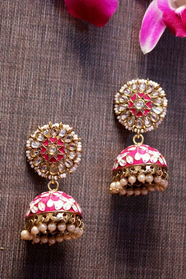 AccessHer Gold-Plated Handcrafted Kundan Studded Dome Shaped Jhumkas