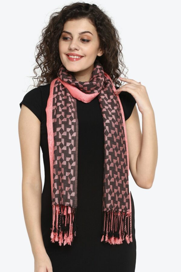 Aditi Wasan Women Coral Pink & Black Woven Design Stole