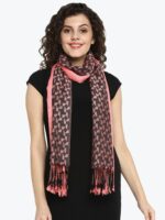 Aditi Wasan Women Coral Pink & Black Woven Design Stole - Image 2