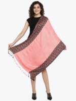Aditi Wasan Women Coral Pink & Black Woven Design Stole - Image 4