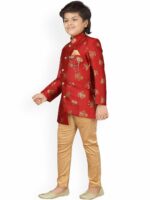 Aj DEZInES Boys Red & Gold-Coloured Sherwani Set - Image 4