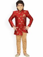 Aj DEZInES Boys Red & Gold-Coloured Sherwani Set - Image 6