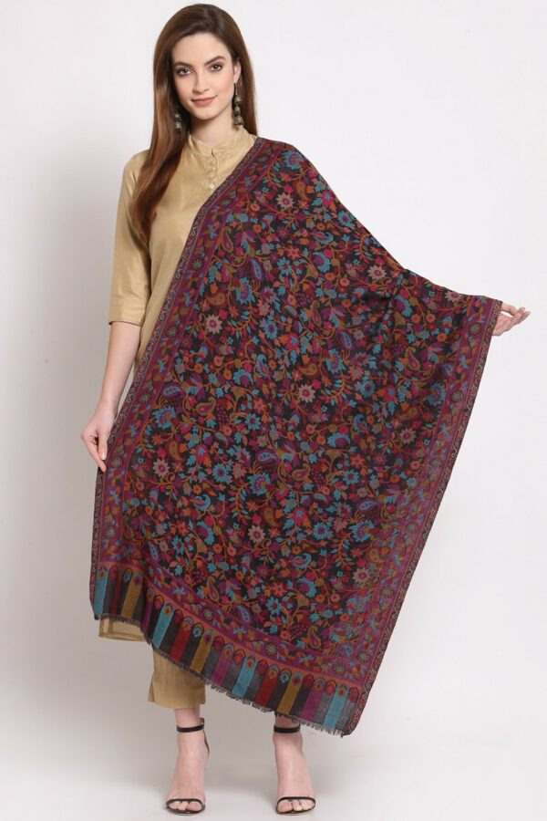 Anekaant Women Black & Pink Woven-Design Woolen Shawl