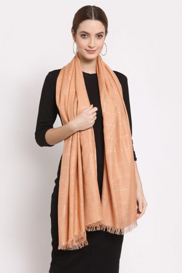 Anekaant Women Coral & Silver-Toned Woven Design Stole