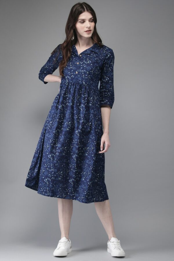 Anouk Women Navy Blue Printed A-Line Kurta