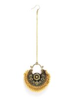 Arrabi Black & Gold-Toned Oxidised Kundan Studded Maang Tikka & Earrings Set - Image 3