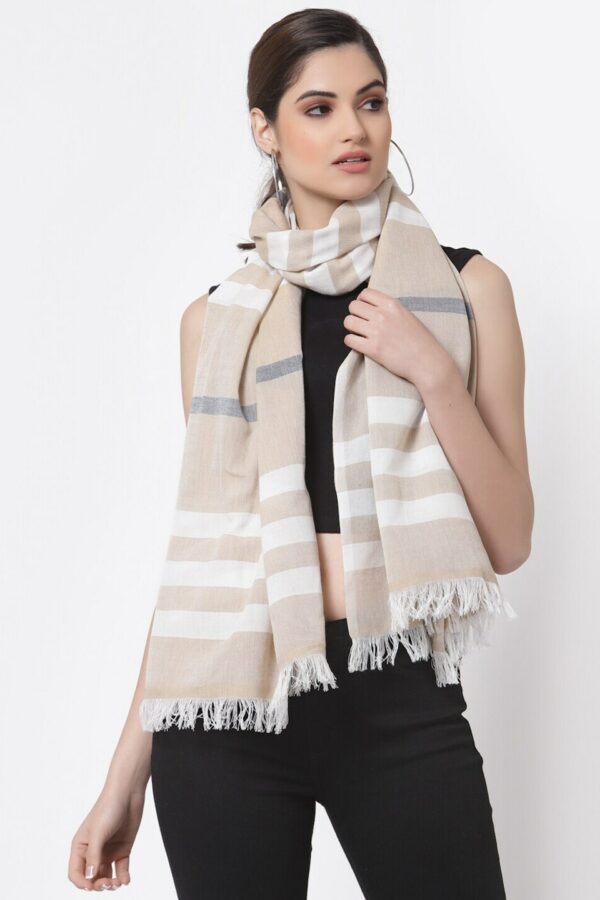 Arrabi Women Brown & White Striped Stole
