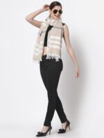 Arrabi Women Brown & White Striped Stole - Image 5