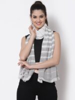 Arrabi Women Grey & White Striped Cotton Stole
