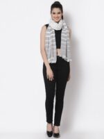 Arrabi Women Grey & White Striped Cotton Stole - Image 4