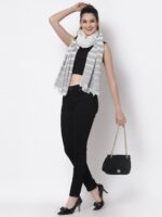 Arrabi Women Grey & White Striped Cotton Stole - Image 5