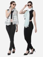 Arrabi Women Pack Of 2 Blue & Grey Striped Stole