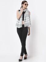 Arrabi Women Pack Of 2 Blue & Grey Striped Stole - Image 4