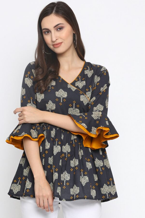 Azira Women Blue Printed Peplum Pure Cotton Top