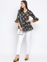 Azira Women Blue Printed Peplum Pure Cotton Top - Image 5