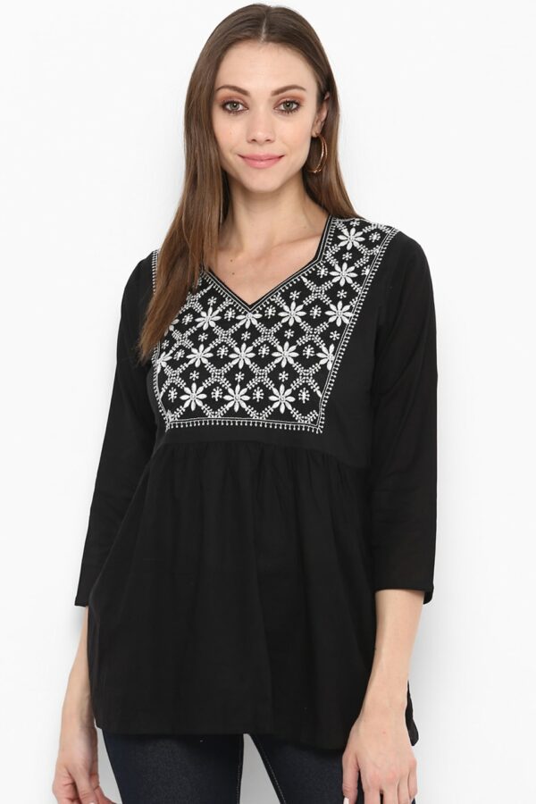 Bhama Couture Women Black Self Design Pure Cotton Top