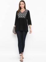 Bhama Couture Women Black Self Design Pure Cotton Top - Image 5