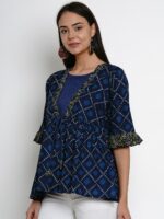 Bhama Couture Women Blue Printed Empire Top - Image 3