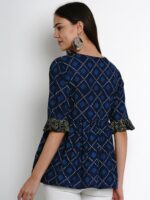 Bhama Couture Women Blue Printed Empire Top - Image 4