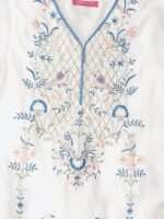 Biba Girls White Floral Embroidered Kurta with Pyjamas & With Dupatta - Image 4