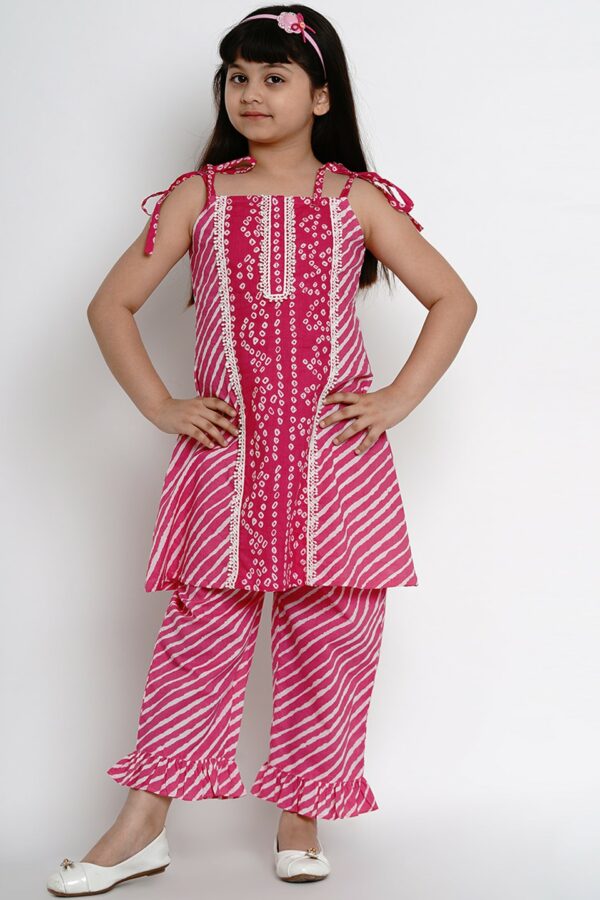 Bitiya by Bhama Girls Pink Striped Kurta with Palazzos