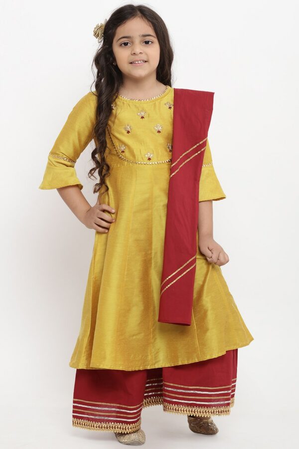 Bitiya by Bhama Girls Yellow & Embroidered Kurti with Palazzos & Dupatta