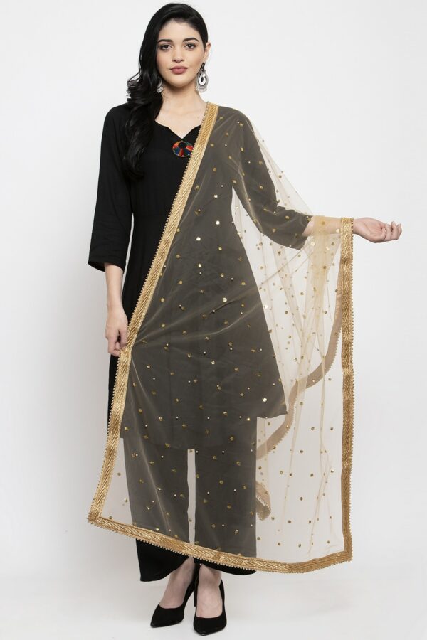 Clora Creation Gold-Coloured Gotta Patti Net Dupatta