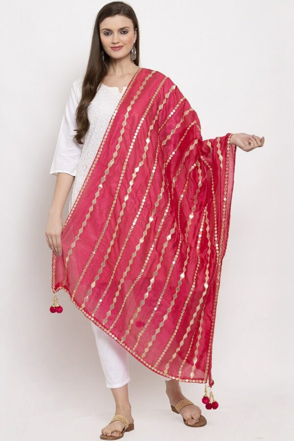 Clora Creation Magenta Pink Gotta Patti Embroidery Dupatta