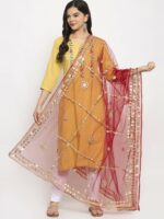 Clora Creation Red & Gold-Toned Ethnic Motifs Dupatta with Gotta Patti