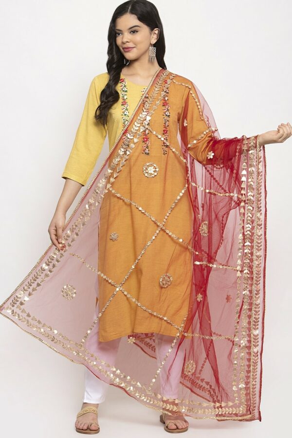 Clora Creation Red & Gold-Toned Ethnic Motifs Dupatta with Gotta Patti