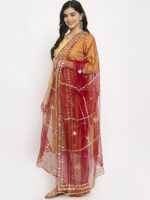 Clora Creation Red & Gold-Toned Ethnic Motifs Dupatta with Gotta Patti - Image 3