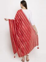 Clora Creation Red Striped Gotta Patti Silk Dupatta - Image 3