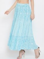 Clora Creation Women Blue & White Printed Flared Maxi Skirt - Image 3