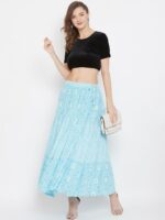 Clora Creation Women Blue & White Printed Flared Maxi Skirt - Image 5