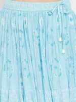 Clora Creation Women Blue & White Printed Flared Maxi Skirt - Image 6