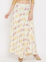 Clora Creation Women Cream & Pink Printed Flared Maxi Skirts