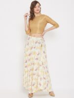 Clora Creation Women Cream & Pink Printed Flared Maxi Skirts - Image 5