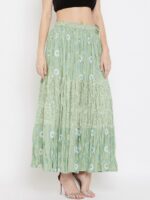 Clora Creation Women Green & White Printed Flared Maxi Skirt - Image 2