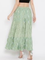 Clora Creation Women Green & White Printed Flared Maxi Skirt - Image 4