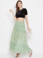 Clora Creation Women Green & White Printed Flared Maxi Skirt - Image 5