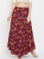 Clora Creation Women Maroon & Blue Printed Flared Maxi Skirt