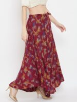 Clora Creation Women Maroon & Blue Printed Flared Maxi Skirt - Image 2