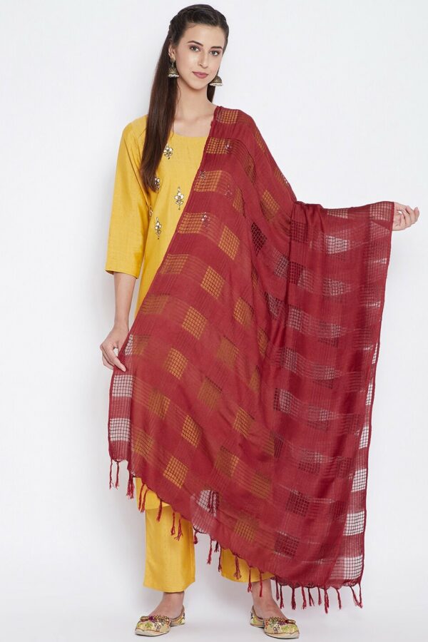 Clora Creation Women Maroon Checked Pure Cotton Dupatta