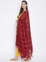 Clora Creation Women Maroon Checked Pure Cotton Dupatta - Image 3
